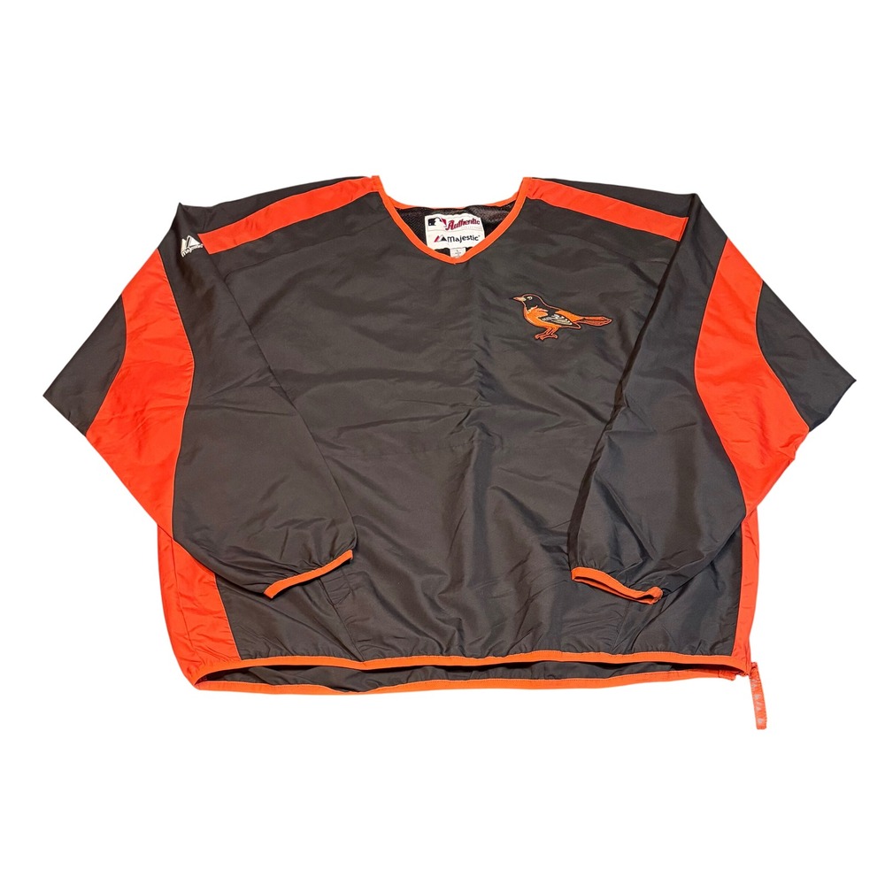 Majestic AJ750 Baltimore Orioles Windbreaker Mens Large Black Orange Y2K MLB